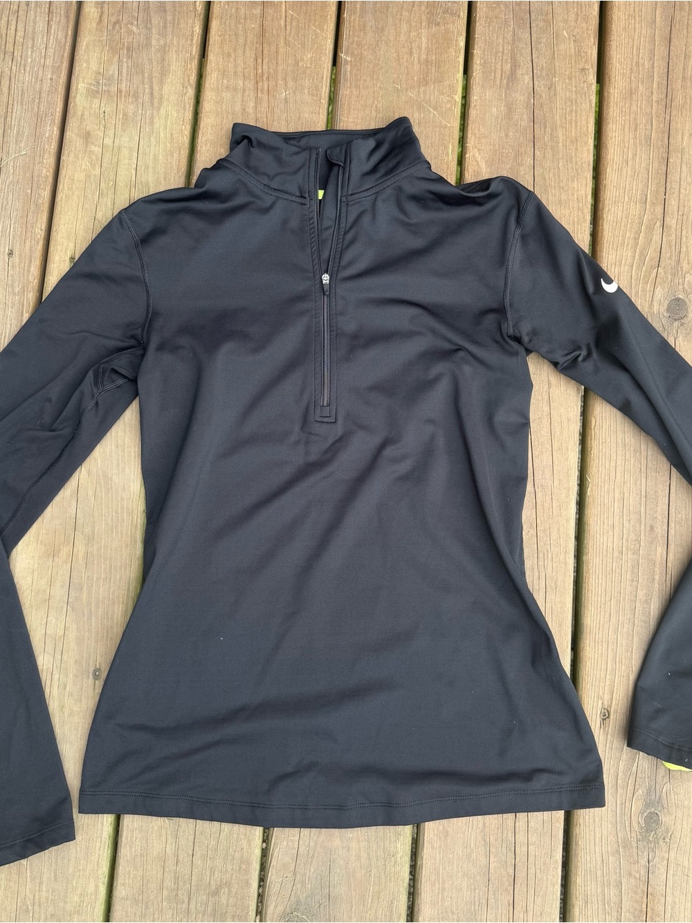 Nike Dri-FIT Womens Black 1/4 Zip Mock Neck Long Sleeve Top Sz L 803145-010 Run